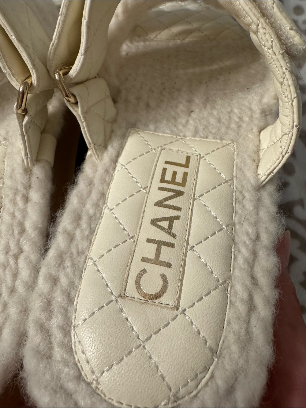 CHANEL Quilted Cream Rope Trim Slide Sandals with Gold Logos 39 - Picture 7 of 9